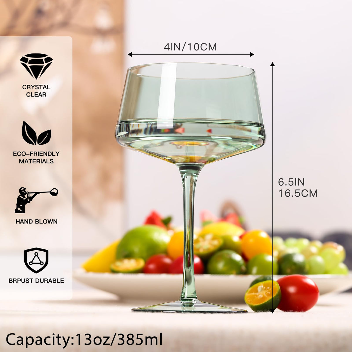 Hand Blown Colored Coupe Glasses Set of 6 J4328