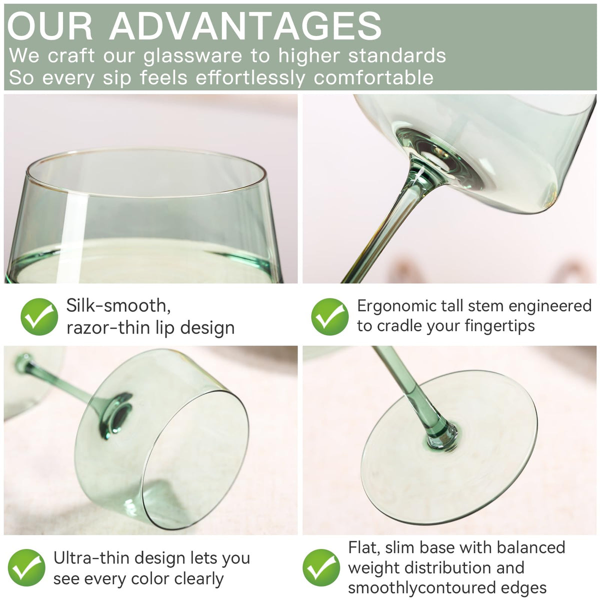 Hand Blown Colored Coupe Glasses Set of 6 J4328