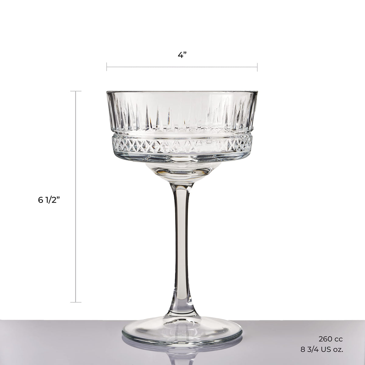 Vintage Coupe Glasses Set Of 6 Long Stem Glassware 8.8 oz M481