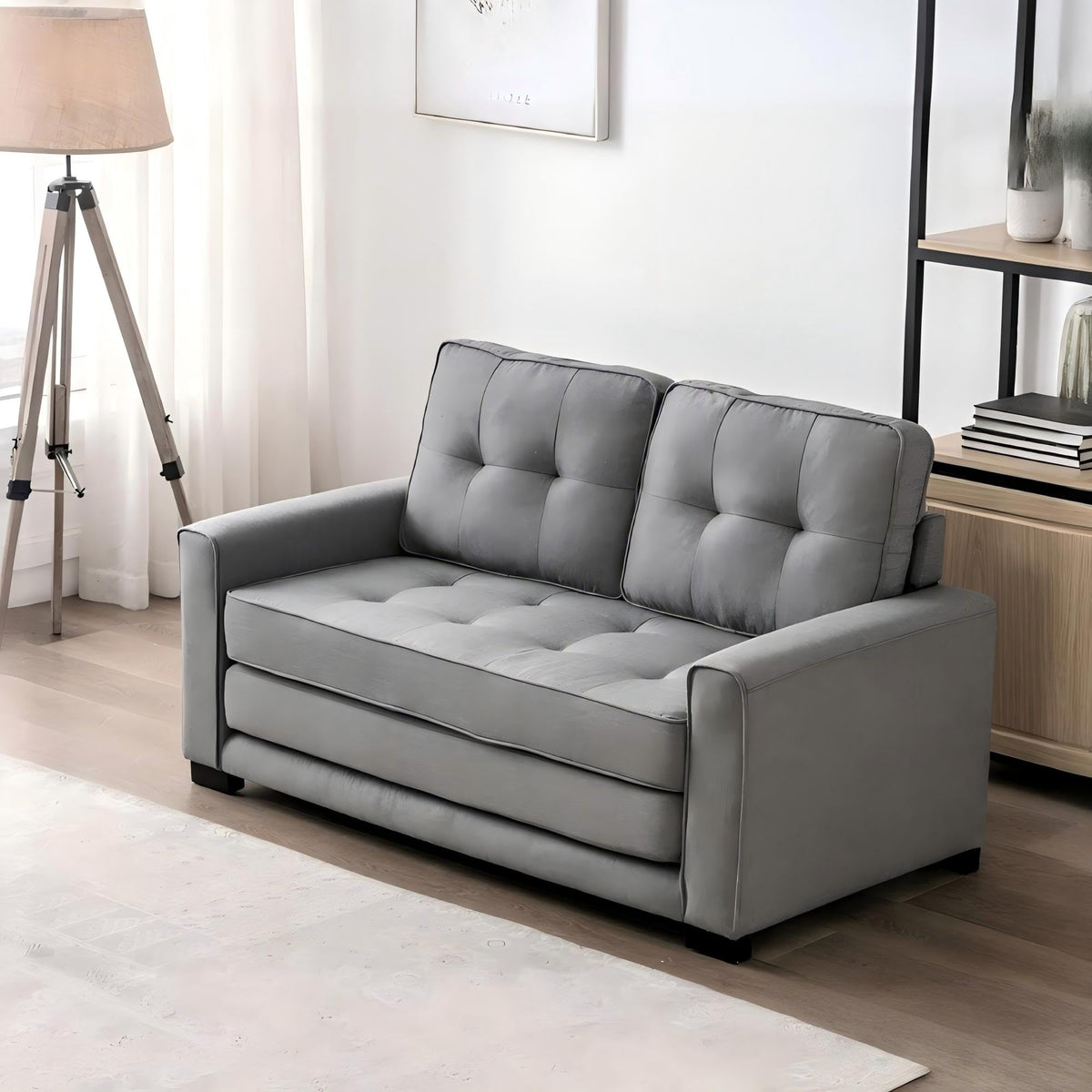 Light Gray Tufted Pull-Out Sleeper Loveseat T882