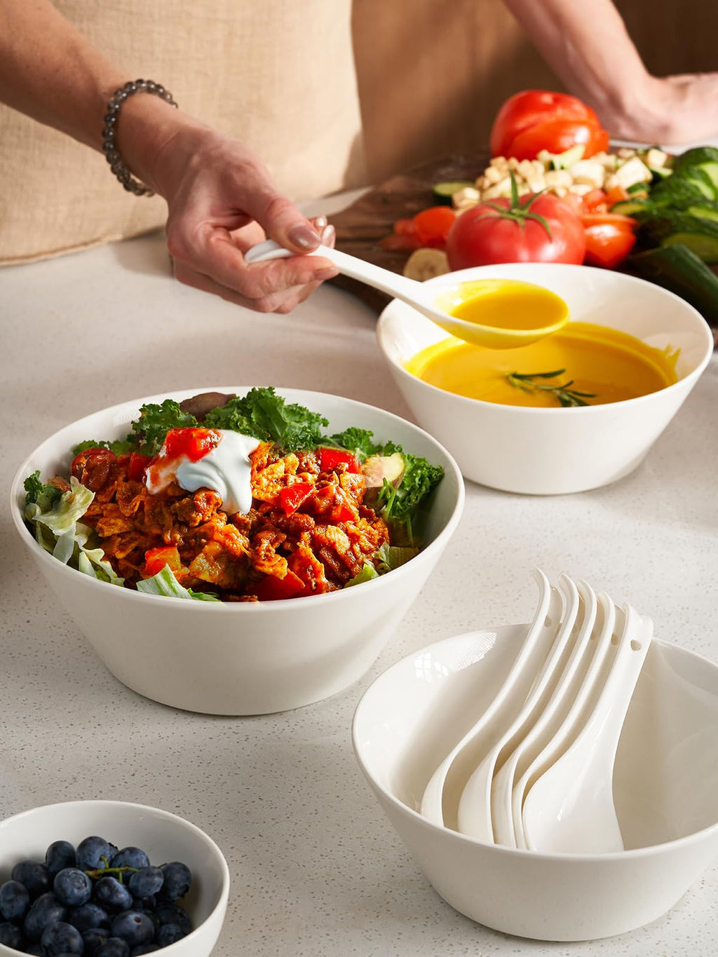 White Ceramic Soup Bowls Set of 4 Q18606