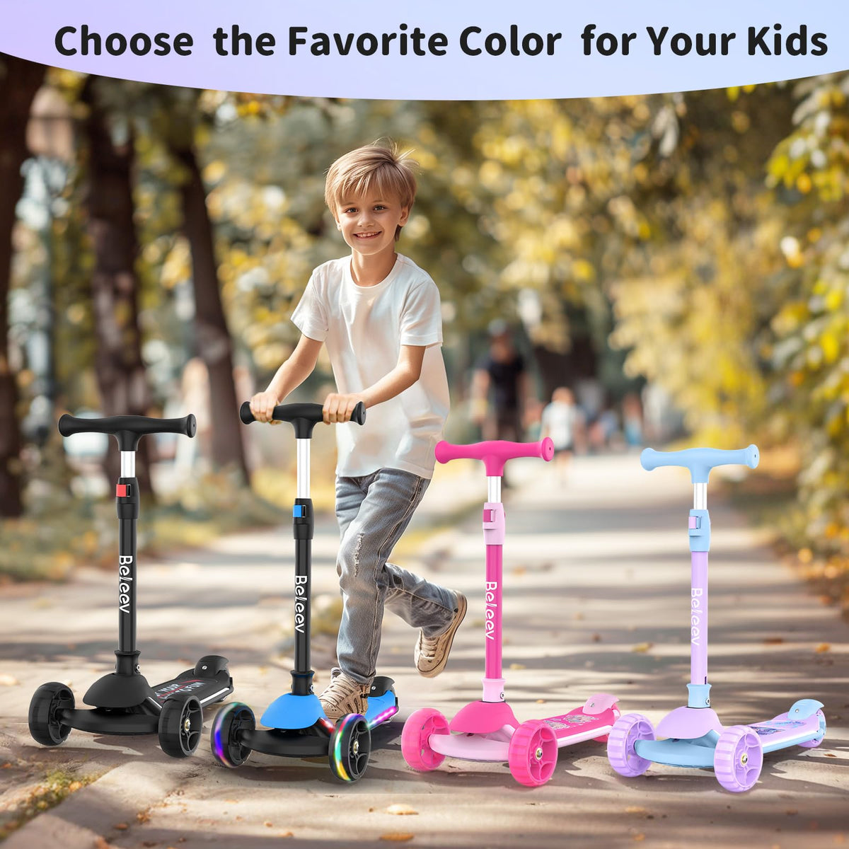 3 Wheel Folding Kids Scooter with LED Light-Up Wheels F926