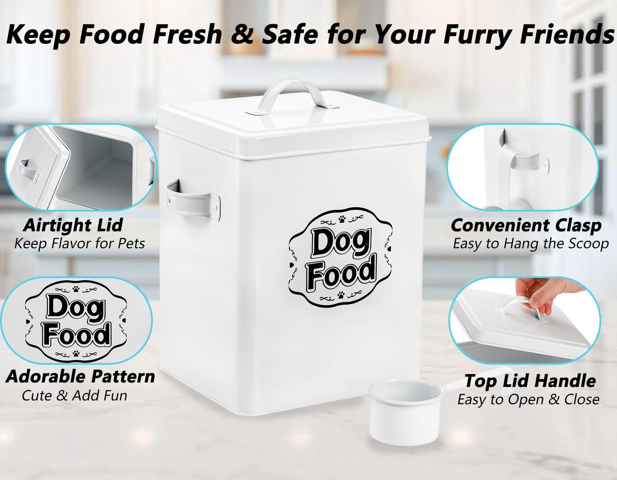 5-7 Lbs Metal Dog Food Storage Container with Lid and Scoop F16976