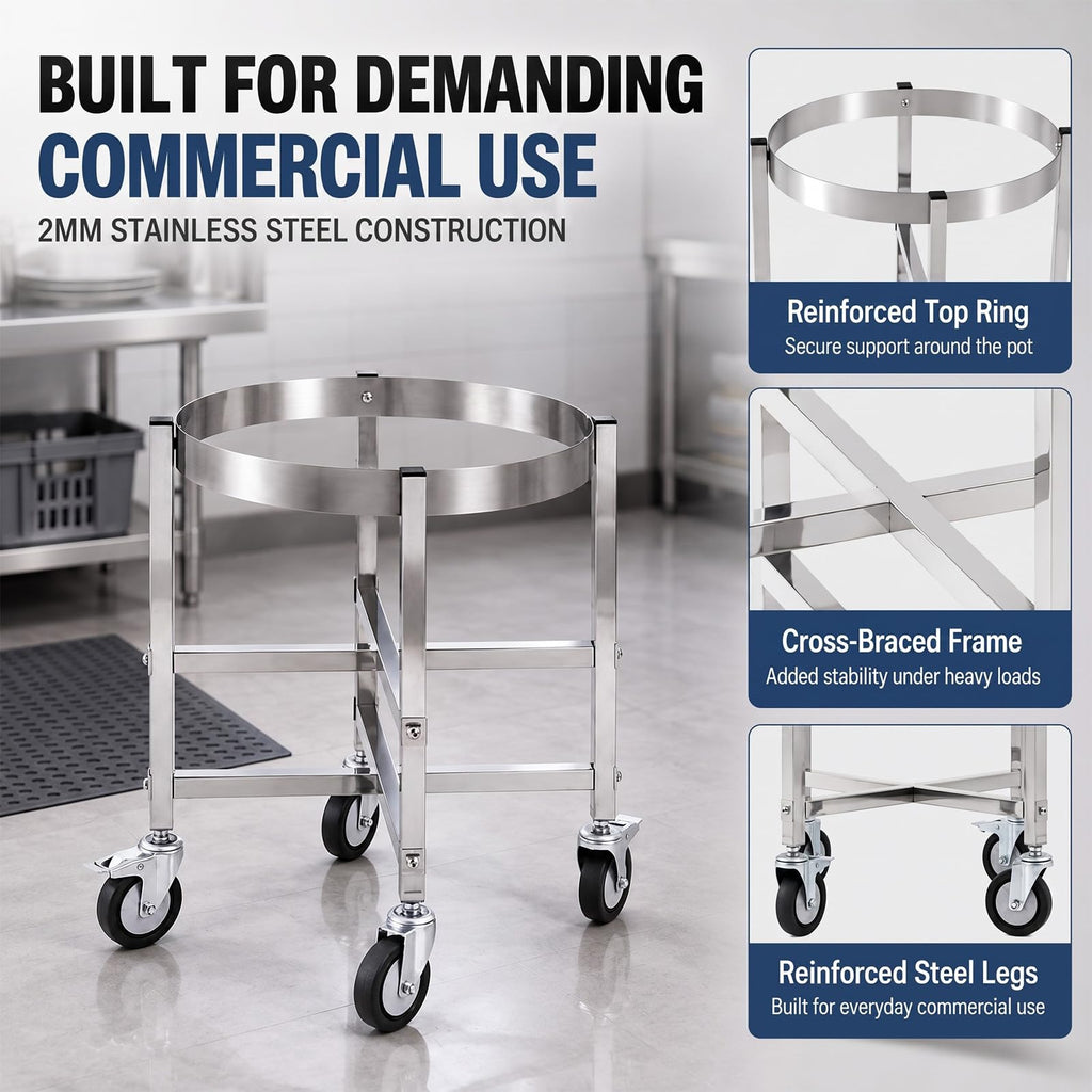 23.8 Inch Stainless Steel Stock Pot Dolly with Locking Casters F152