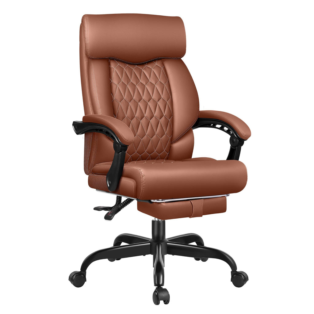 Big and Tall Brown Leather Office Chair with Footrest G378778