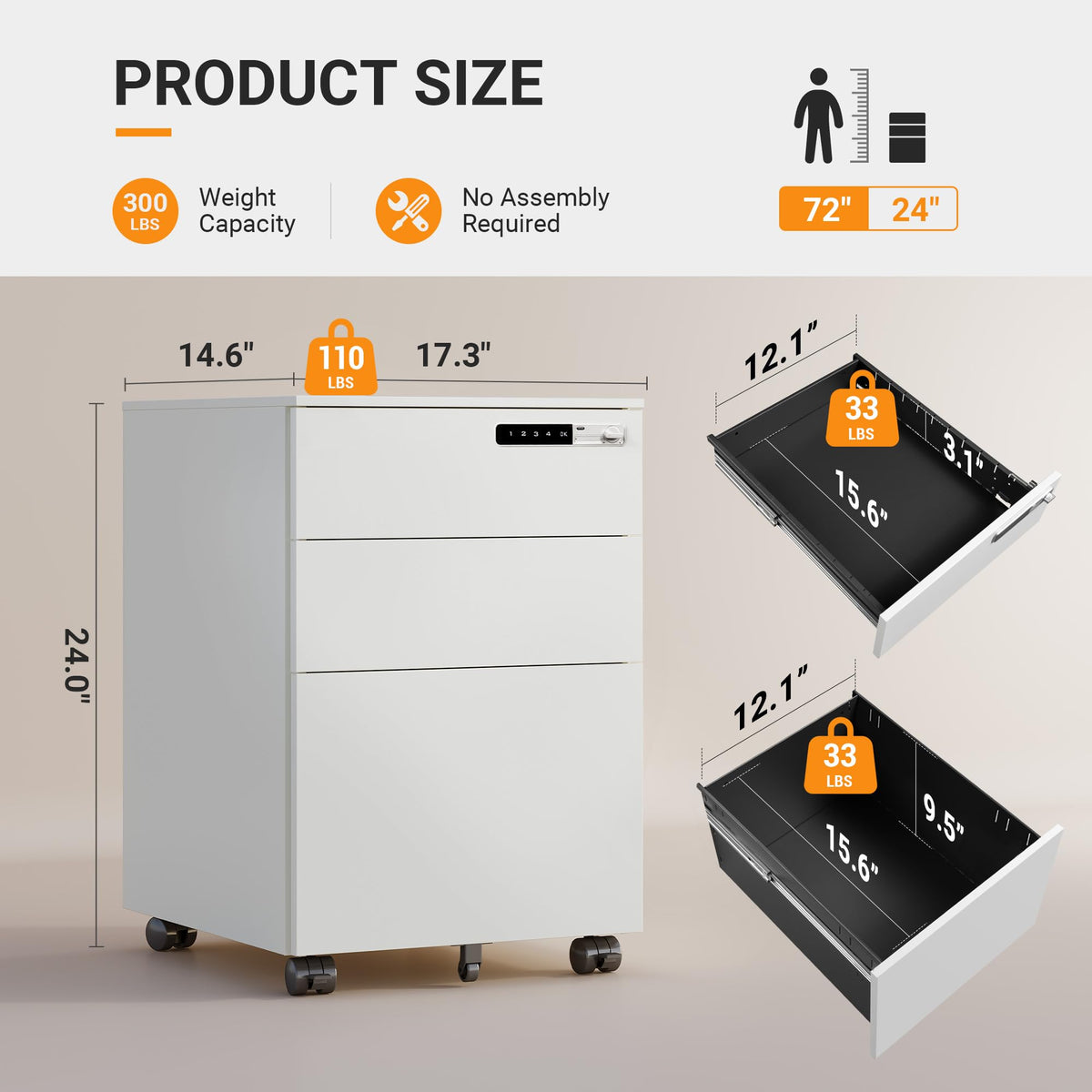3 Drawer File Cabinet with Combination Lock Q353574