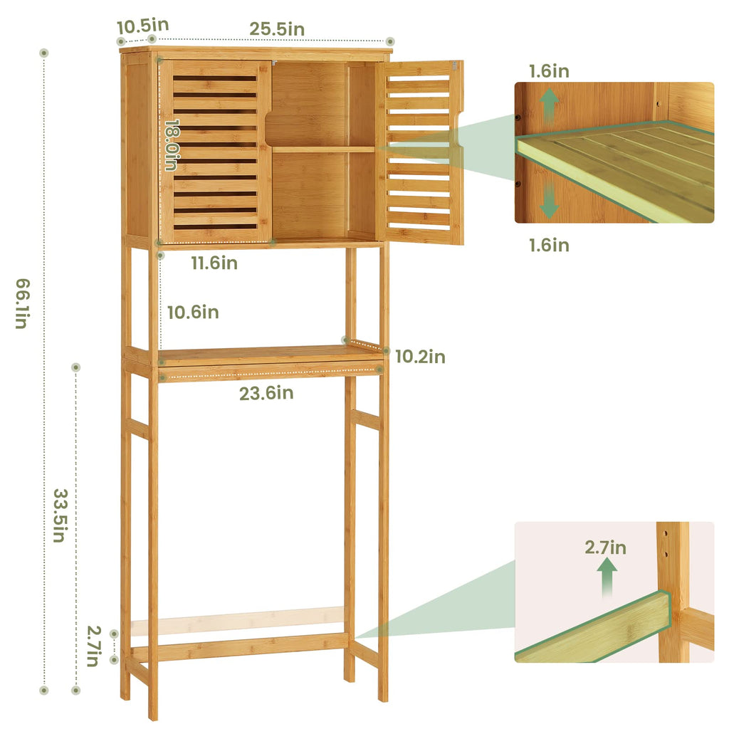 Over The Toilet Storage Cabinet with Adjustable Shelves Bamboo M1295