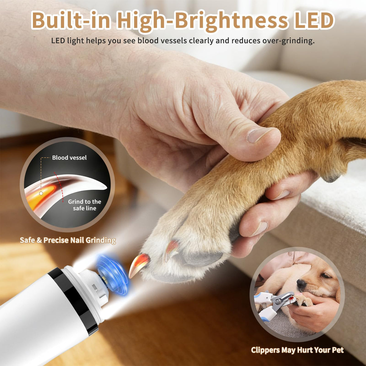 Quiet Dog Nail Grinder with Guard & 2 LED Lights S763986