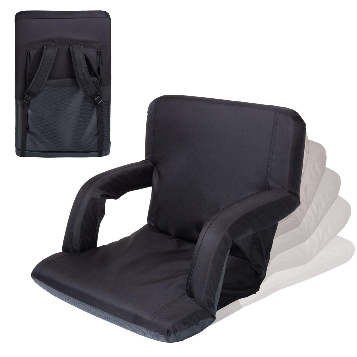 Portable Reclining Folding Stadium Seat with Back Support, Black H615