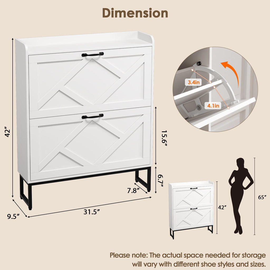 White 2 Flip Drawer Shoe Storage Cabinet K24599