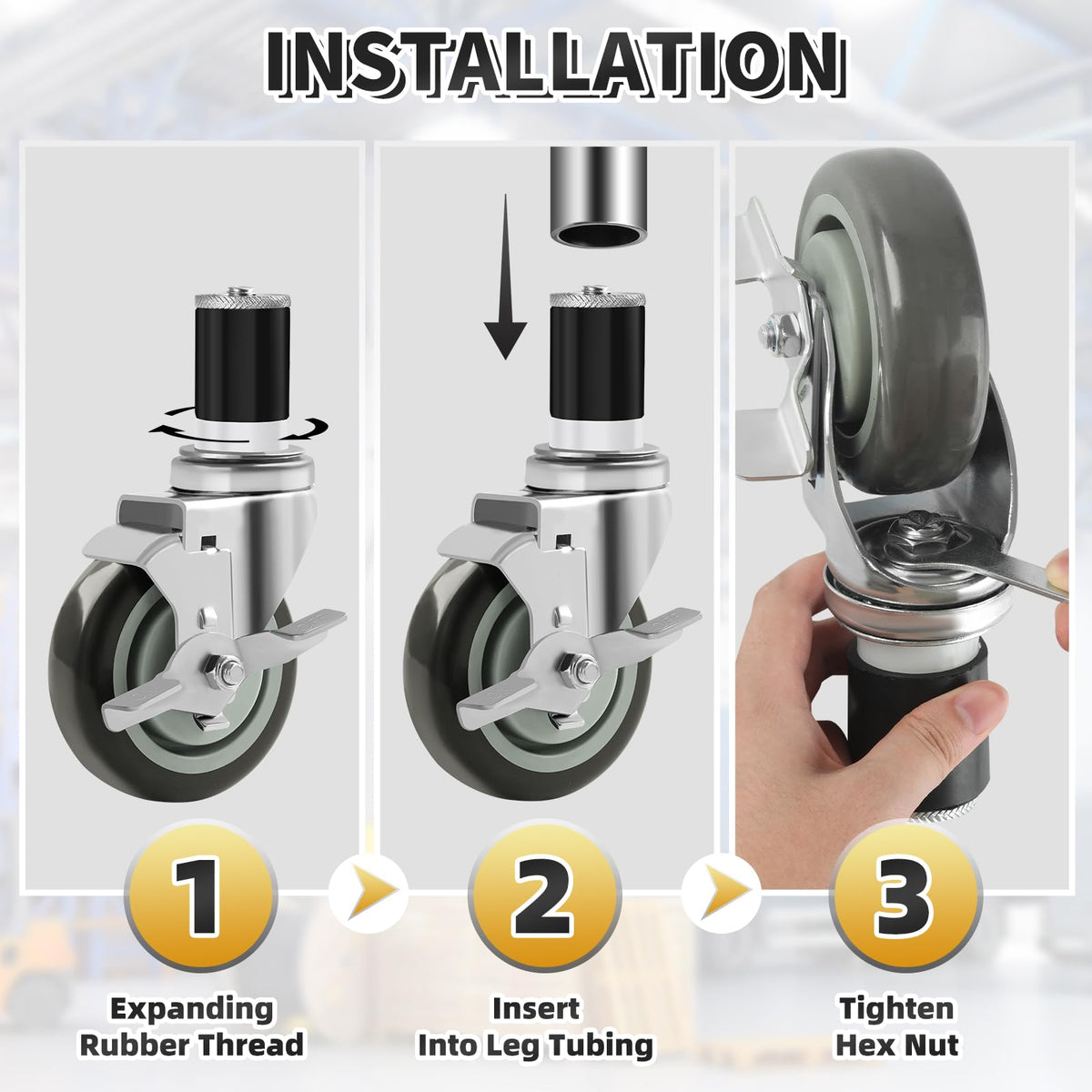 4 Inches Stem Caster Set of 4 with Side Brake V258