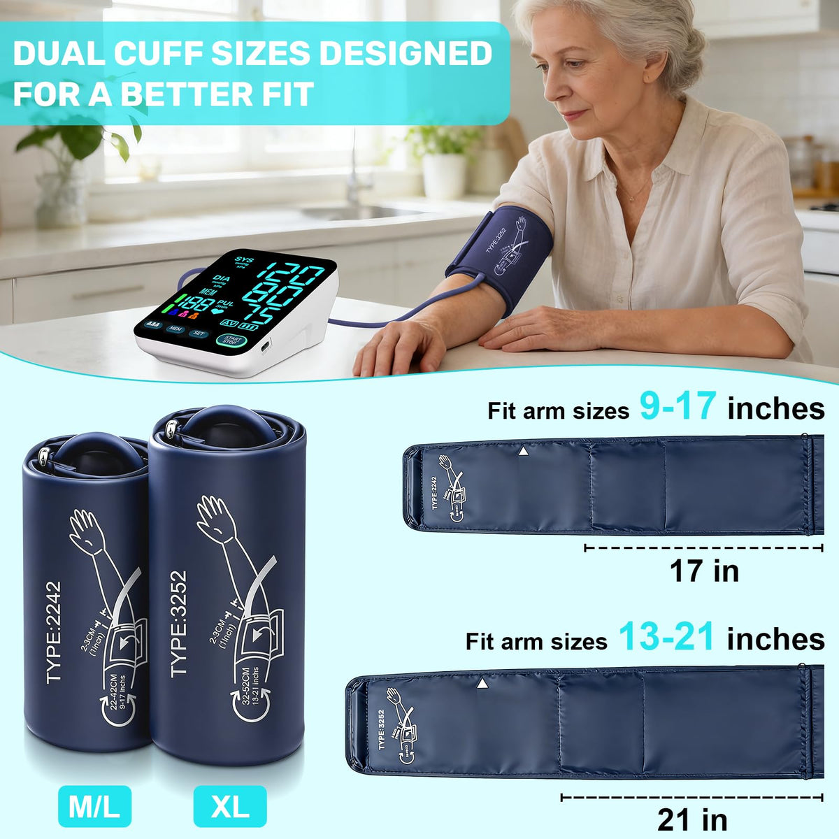 Upper Arm Blood Pressure Monitor with 2 Cuffs X932464
