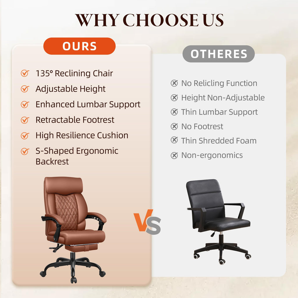 Big and Tall Brown Leather Office Chair with Footrest G378778