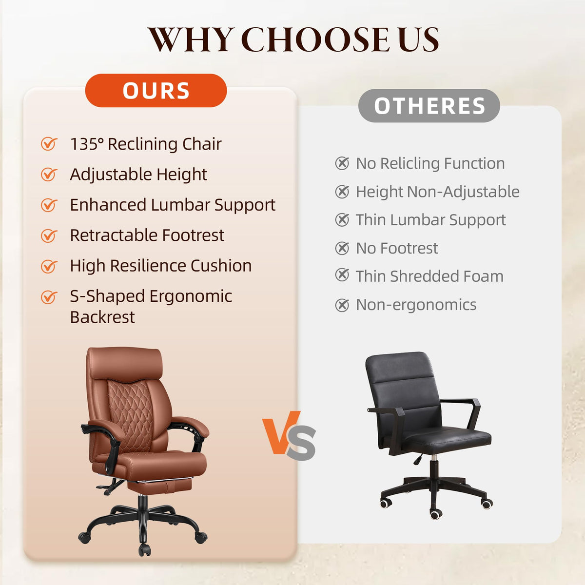 Big and Tall Brown Leather Office Chair with Footrest G378778