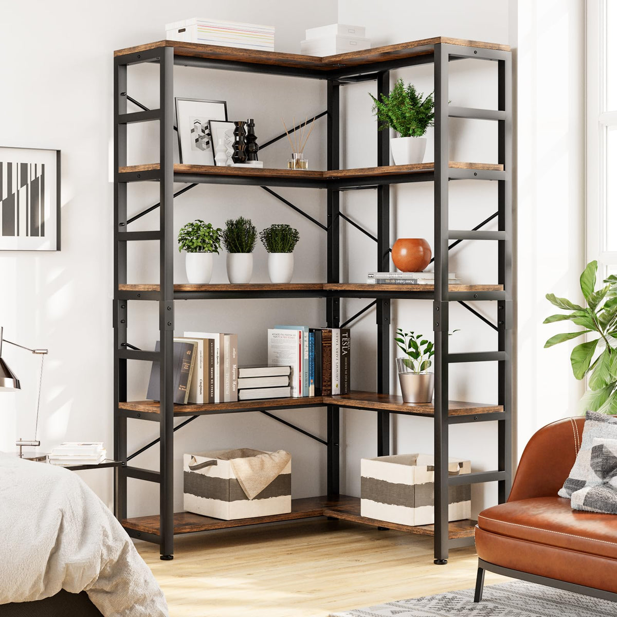 5-Tier L-Shaped Corner Bookshelf U570730