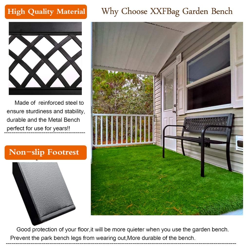 Black Metal Patio Bench with Armrest M311