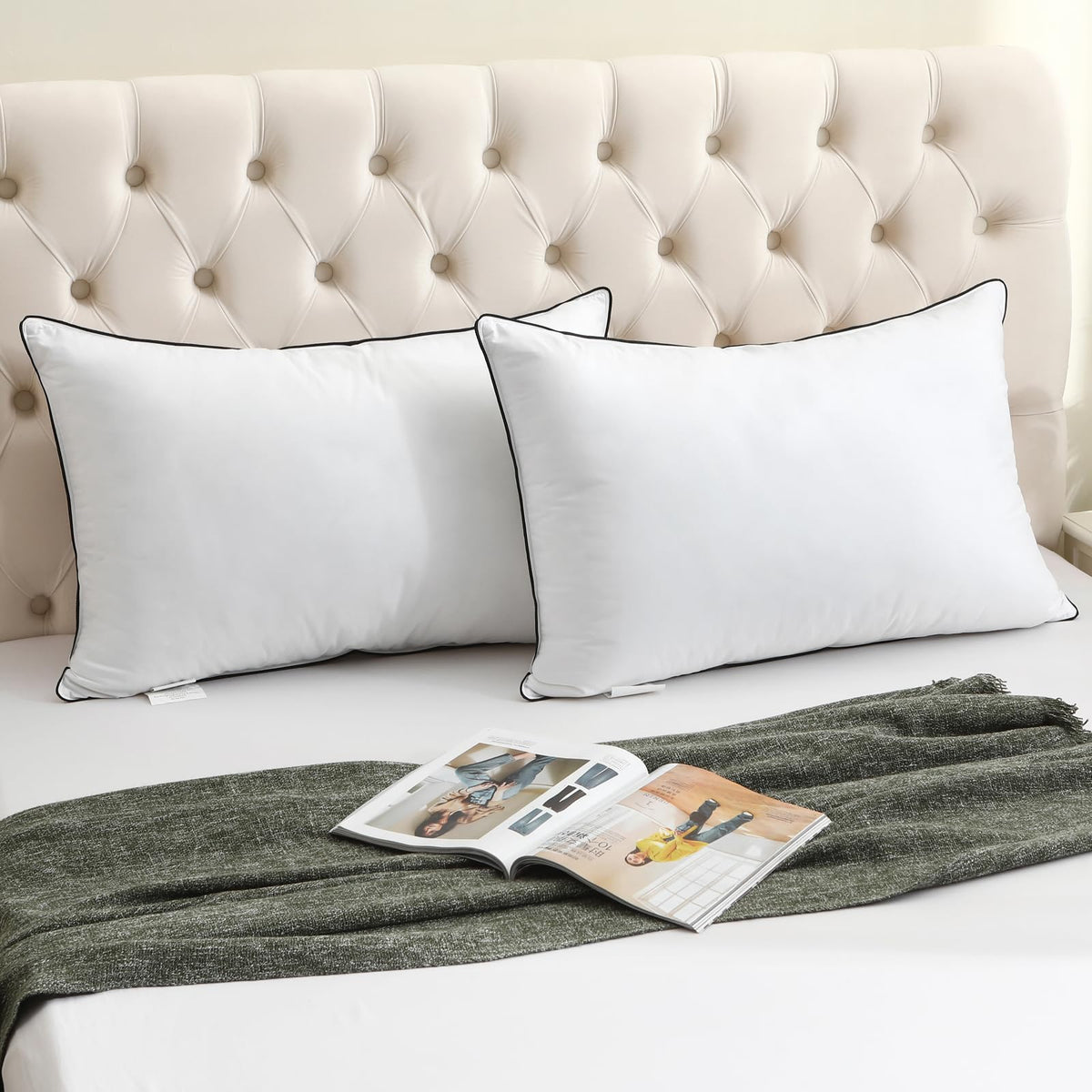 King Size Goose Feather Down Pillows Set of 2 V896805