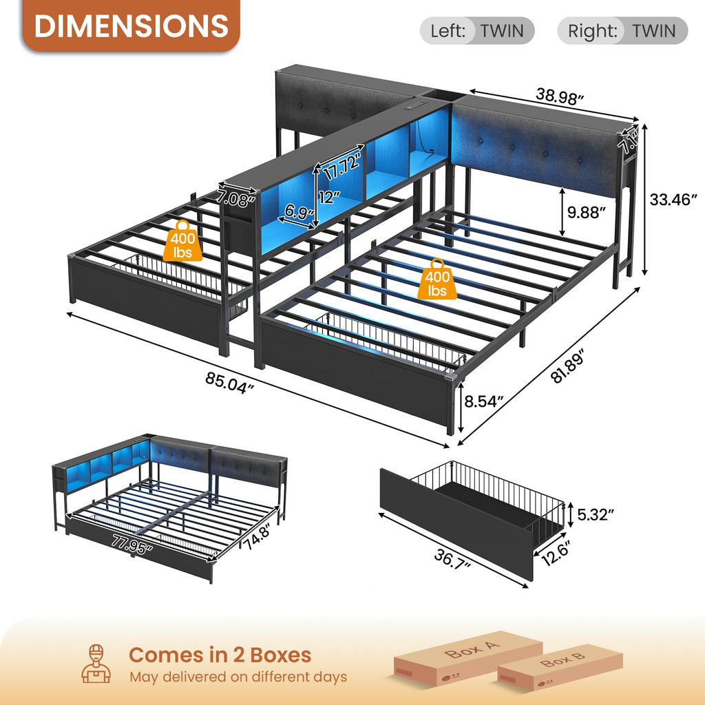 Black Twin Metal Platform Bed with Storage Y180