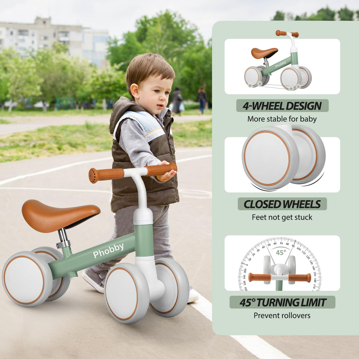 Green Adjustable Baby Balance Bike D542