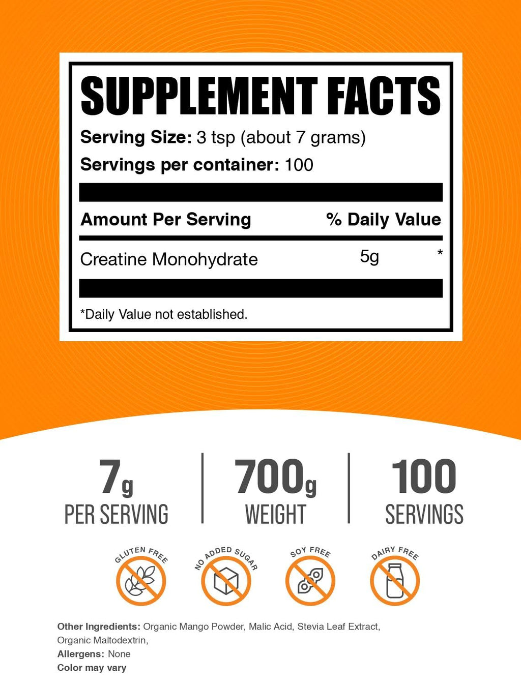 Micronized Creatine Monohydrate Powder, Mango Tango, 700g K1707