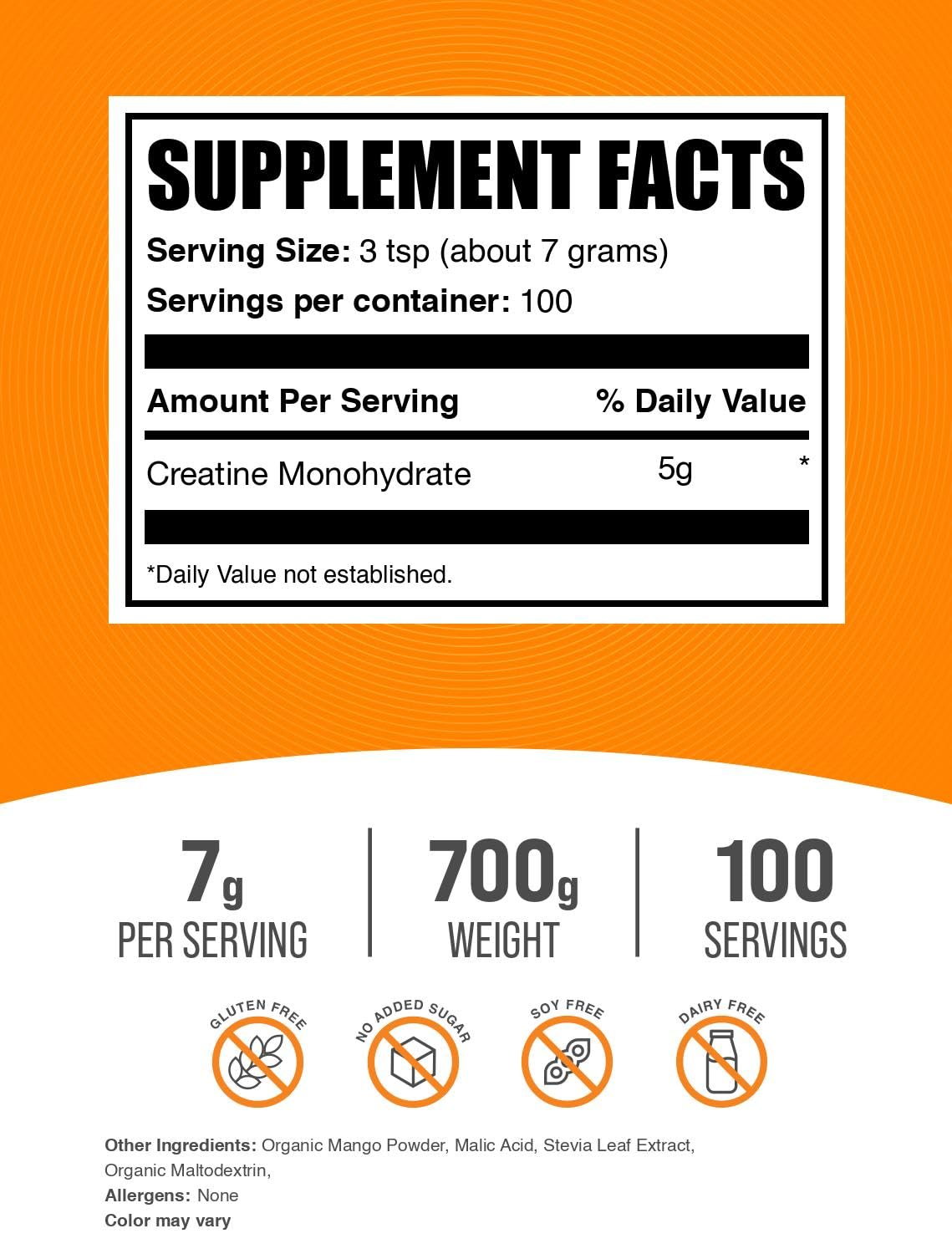 Micronized Creatine Monohydrate Powder, Mango Tango, 700g K1707