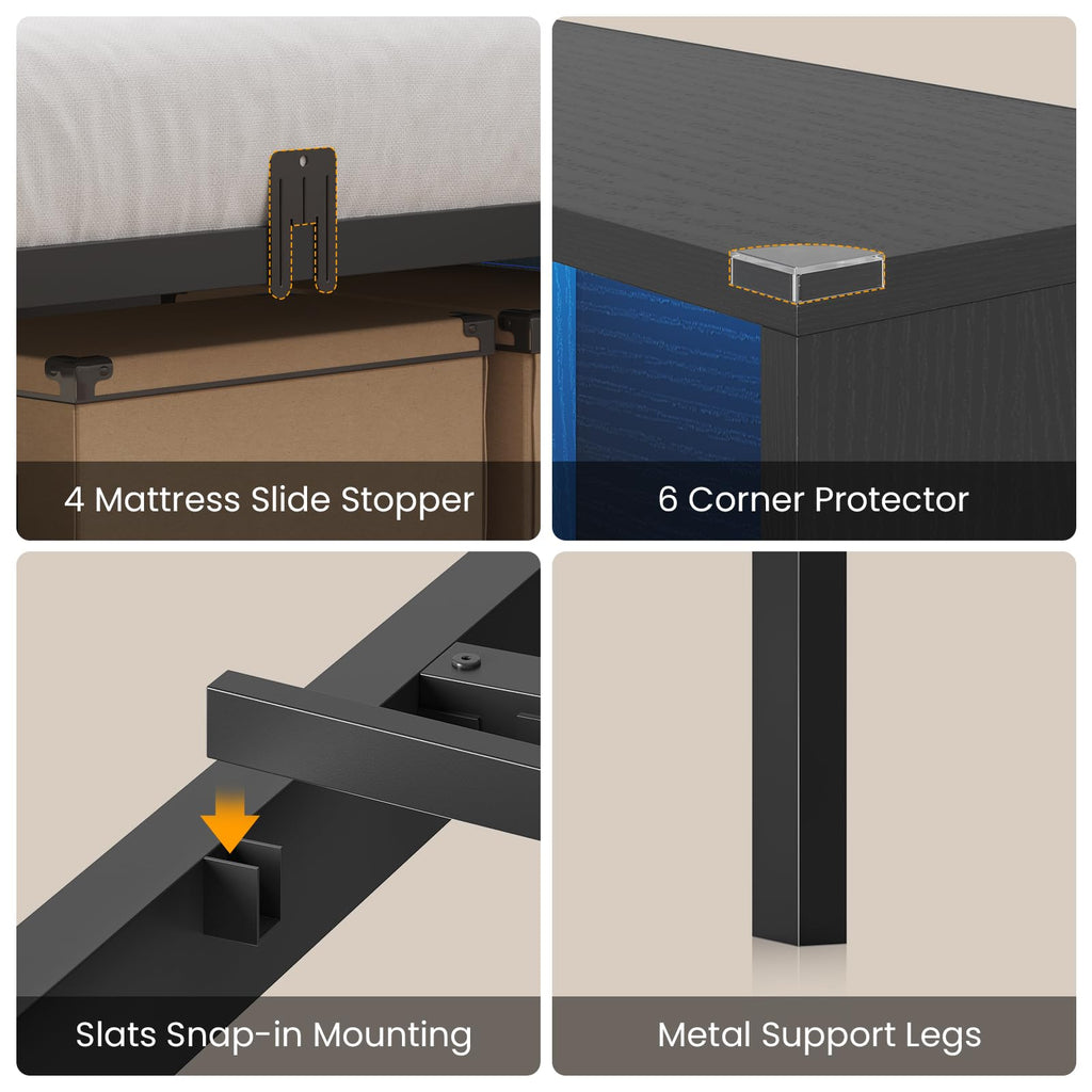 Black Twin Metal Platform Bed with Storage Y180
