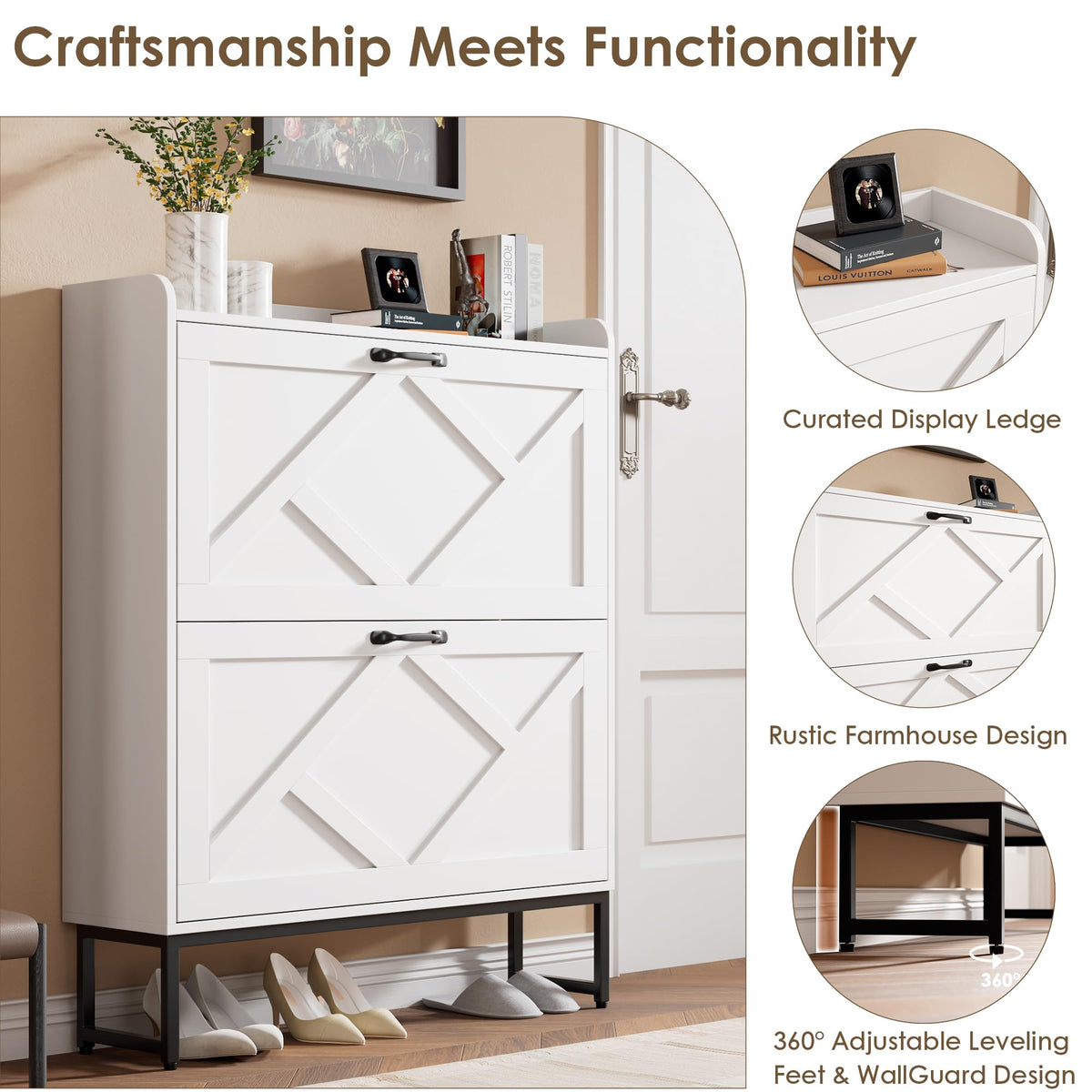 White 2 Flip Drawer Shoe Storage Cabinet K24599