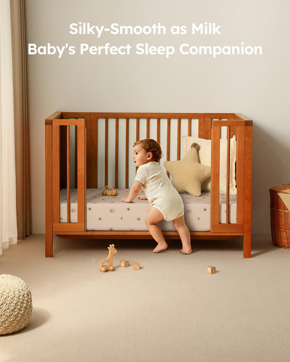 28x52x8in Fitted Crib Sheet 3 Pack Microfiber White Brown H612