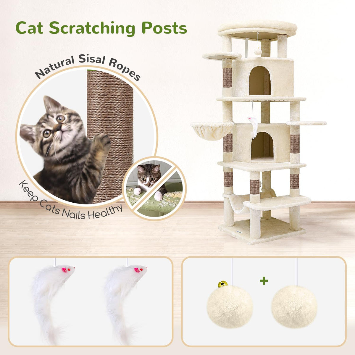 Beige 66inch Corner Cat Tree Tower L384