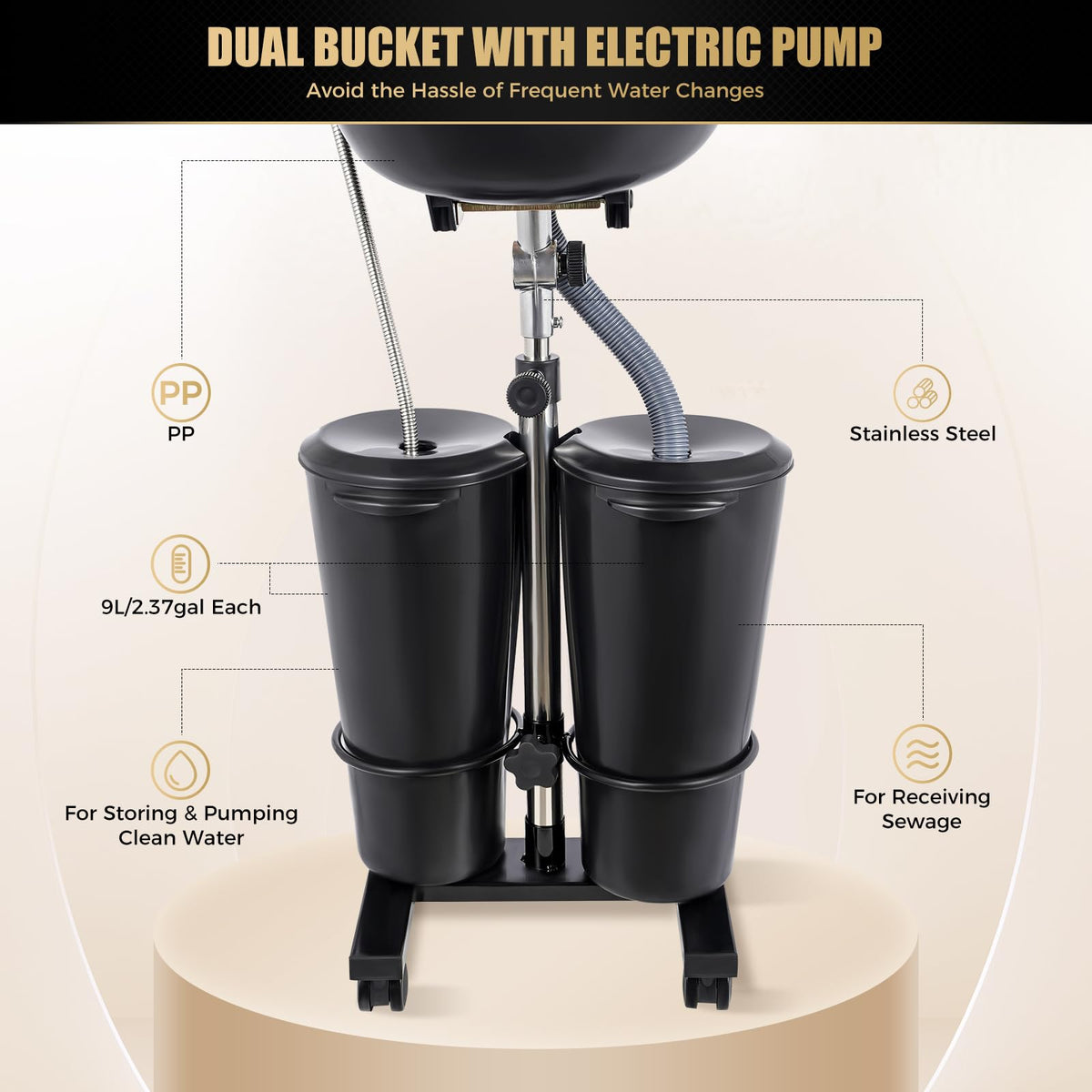 Portable Shampoo Bowl with Electric Pump and 4 Wheels Y72729