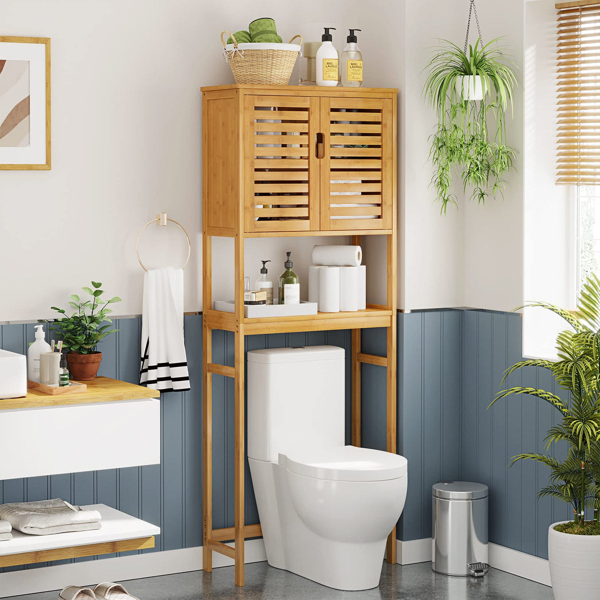 Over The Toilet Storage Cabinet with Adjustable Shelves Bamboo M1295