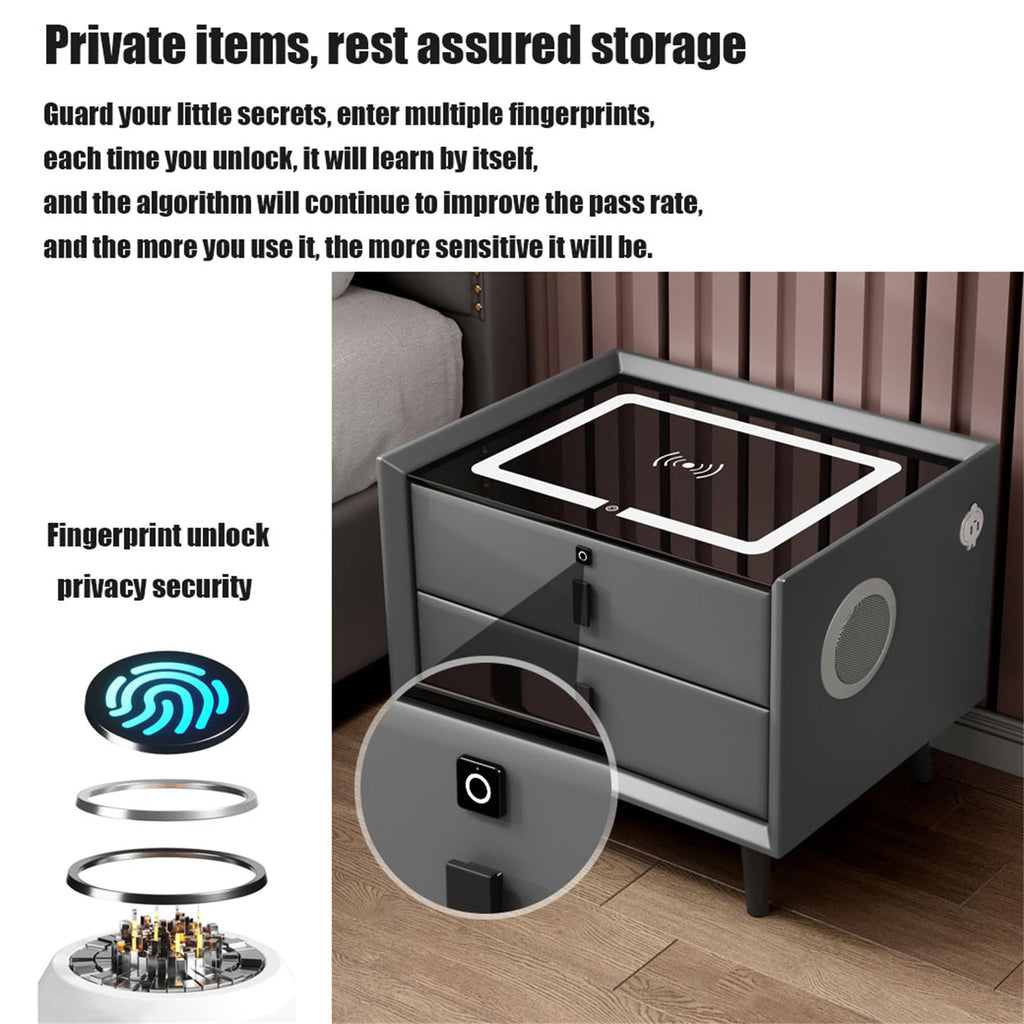Black 3 Drawer Smart Bedside Table with LED Light and Wireless Charging M13939
