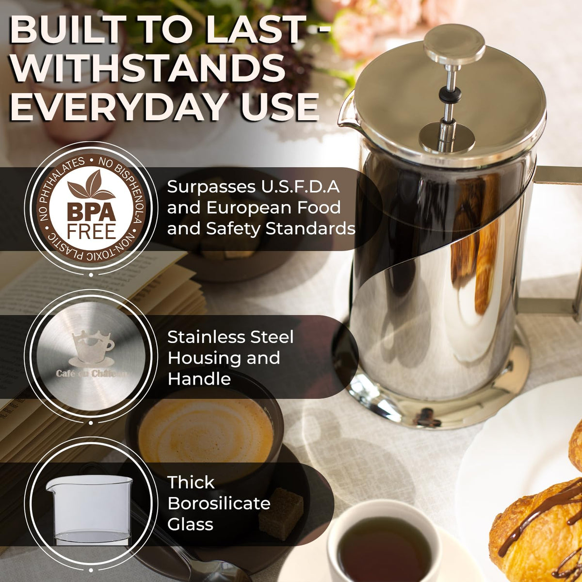 French Press Coffee Maker 34 oz Glass Stainless Steel H315469