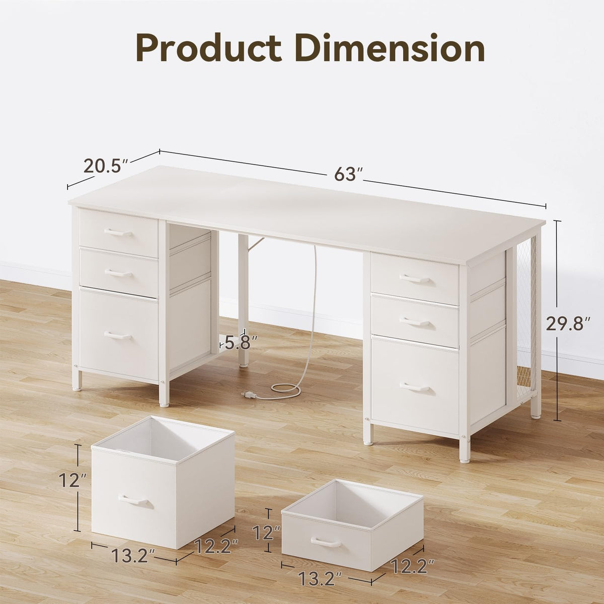 63 inch Computer Desk with 6 Fabric Drawers D6919