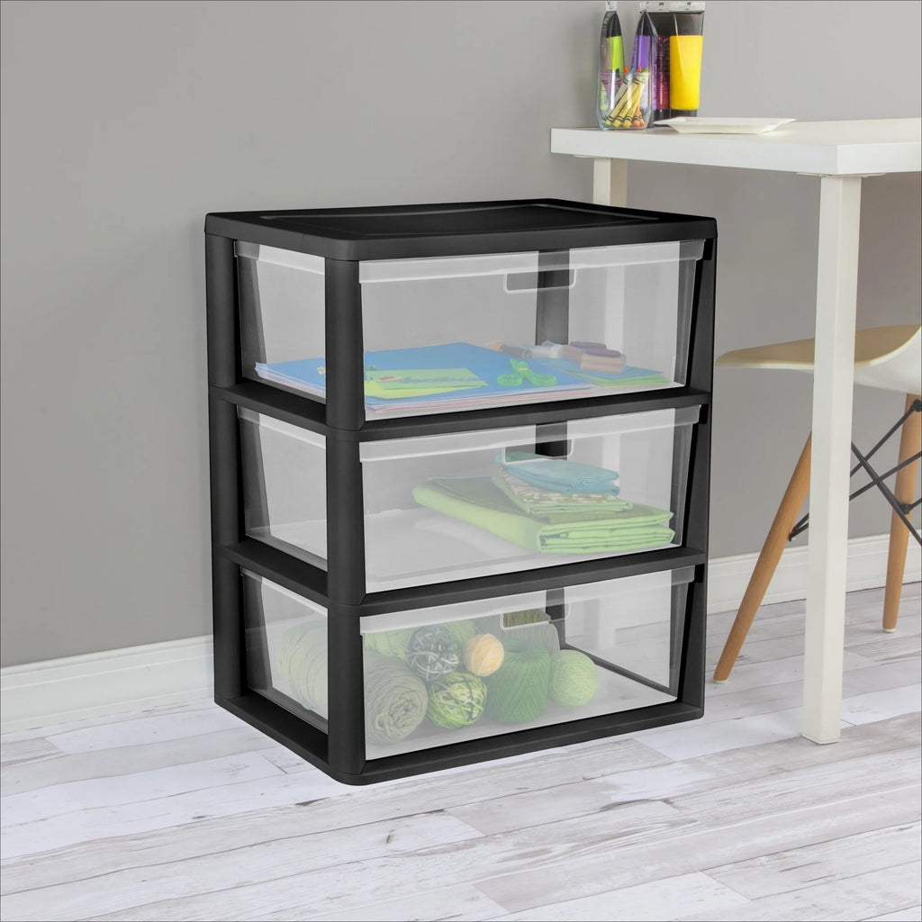 Black 3 Drawer Plastic Storage Cart B8422
