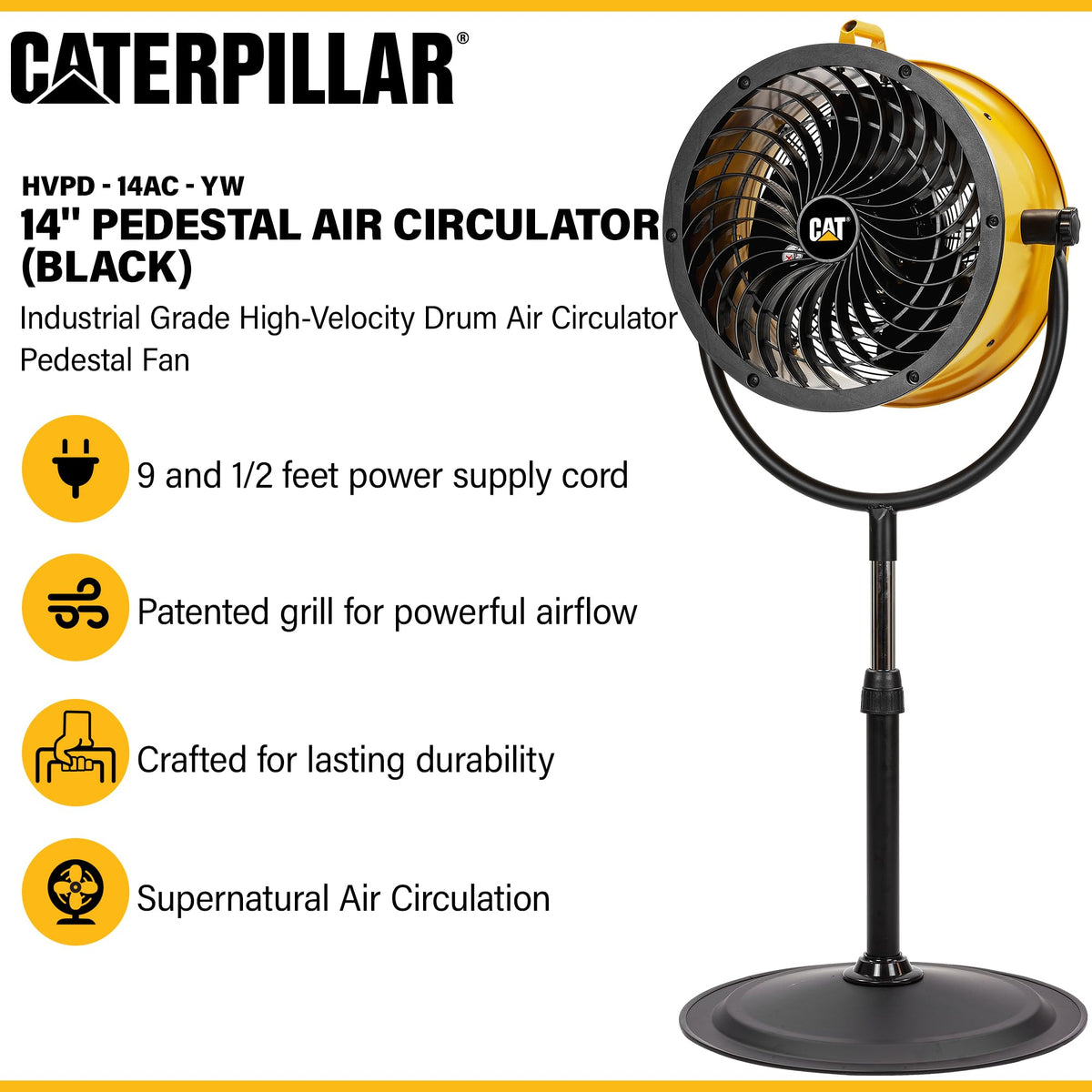 14” High-Velocity Pedestal Drum Fan 4-Speed 2,300 CFM I467