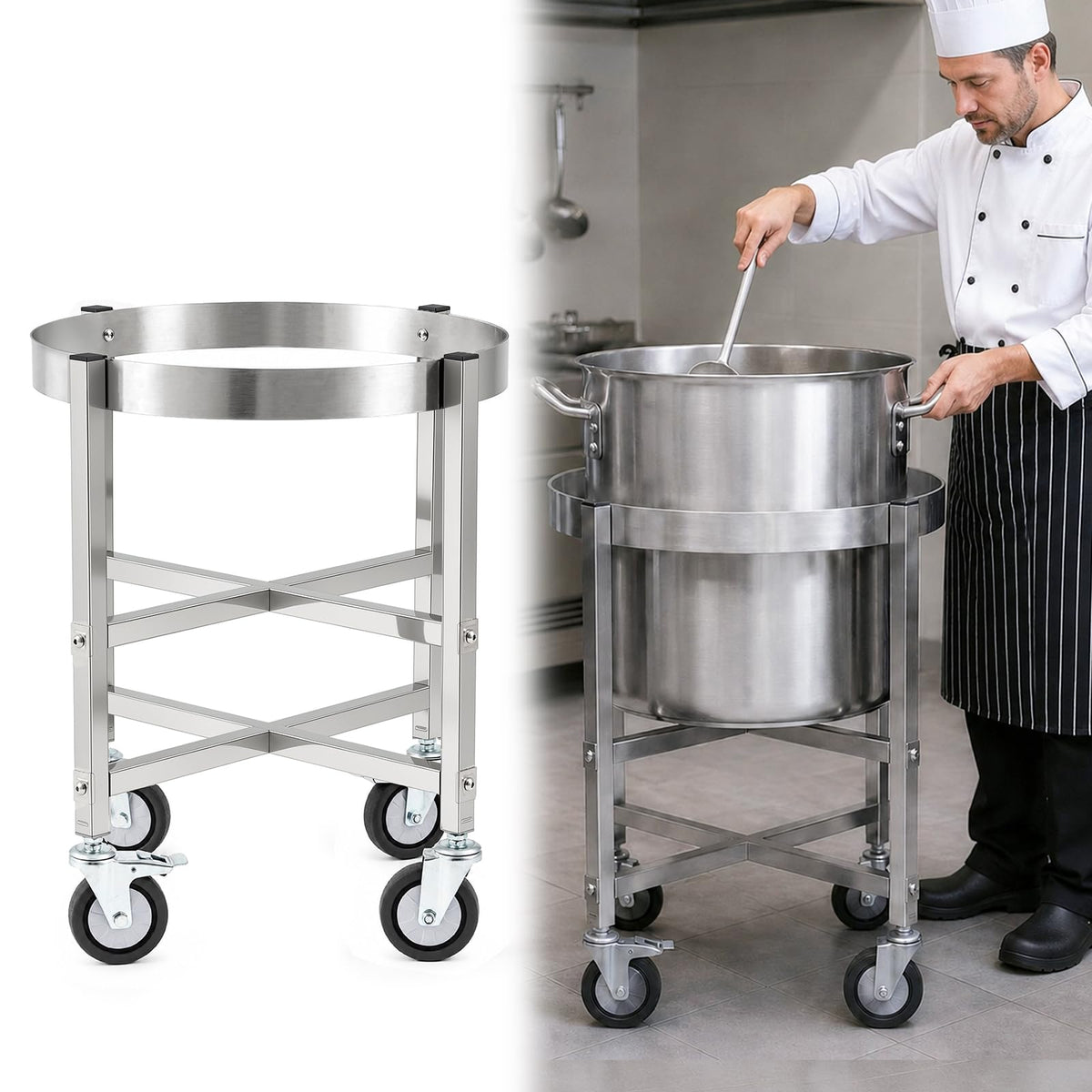 23.8 Inch Stainless Steel Stock Pot Dolly with Locking Casters F152