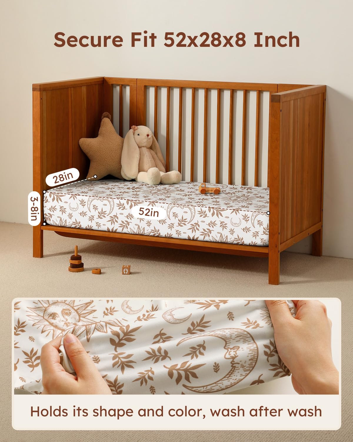 28x52x8in Fitted Crib Sheet 3 Pack Microfiber White Brown H612