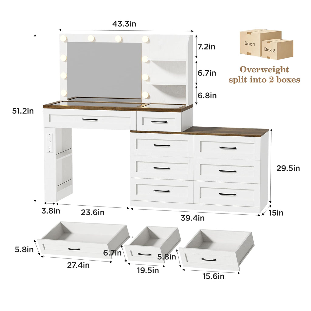 Antique White 6-Drawer Vanity Desk V3789