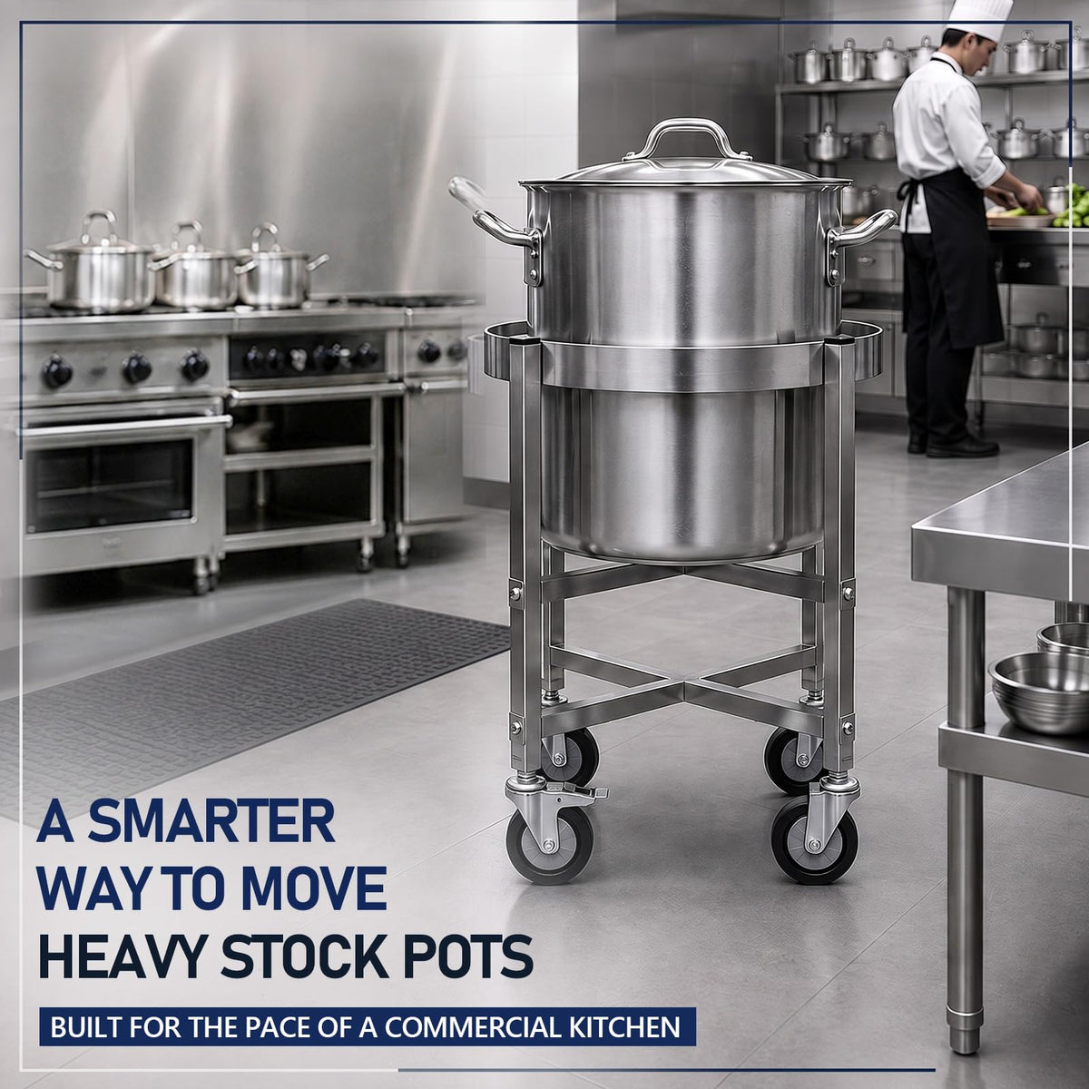 23.8 Inch Stainless Steel Stock Pot Dolly with Locking Casters F152
