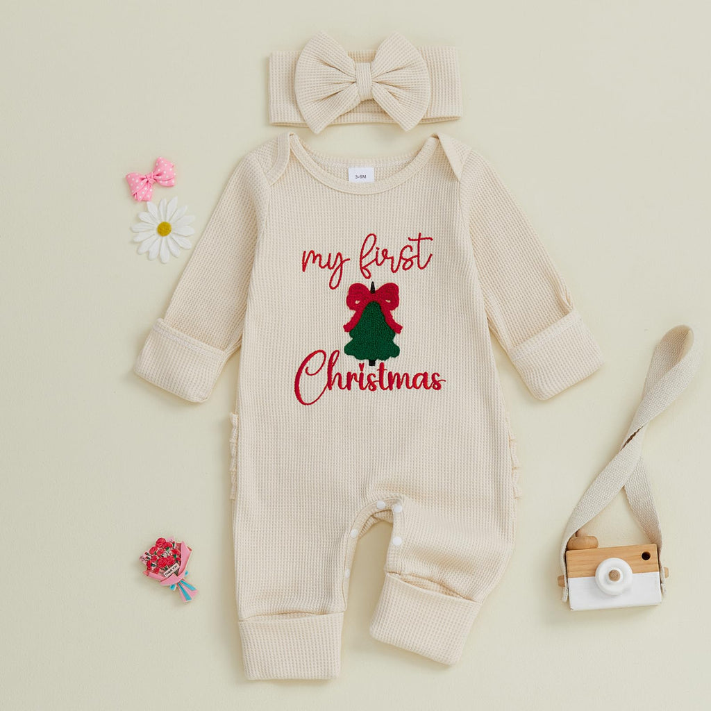 My First Christmas Baby Girl Onesie Long Sleeve Romper Headband U37064