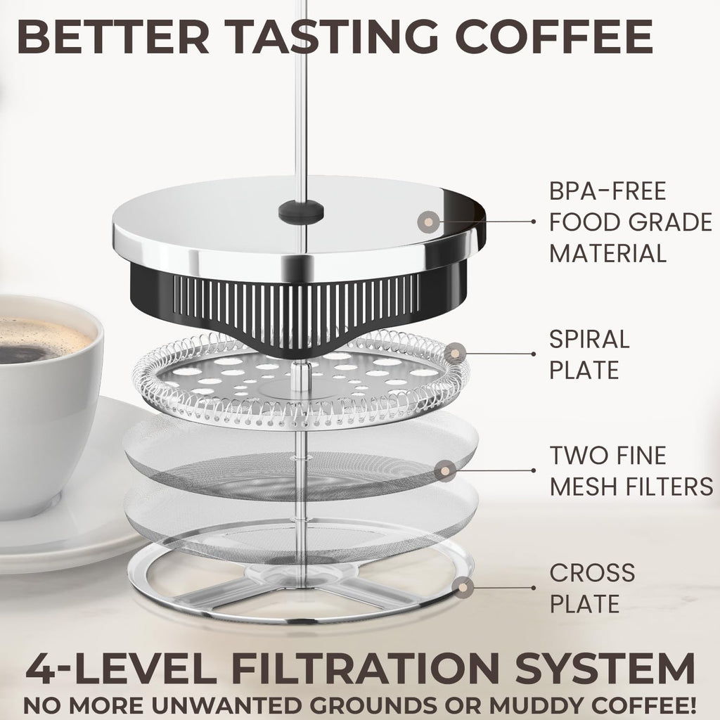 French Press Coffee Maker 34 oz Glass Stainless Steel H315469
