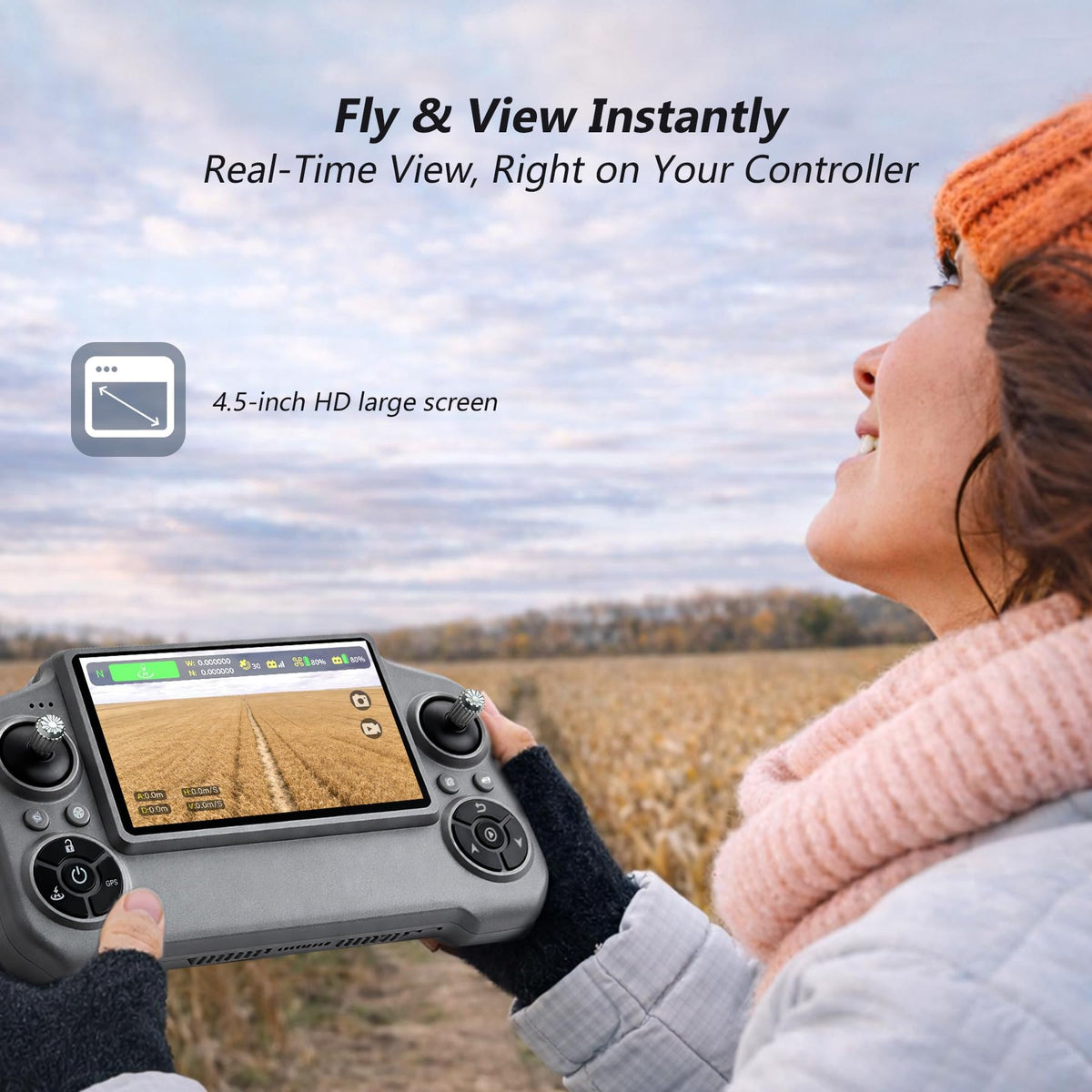 4K Camera GPS Drone with 3 Batteries, 4.5" HD Screen Remote, Foldable RC Quadcopter X852373
