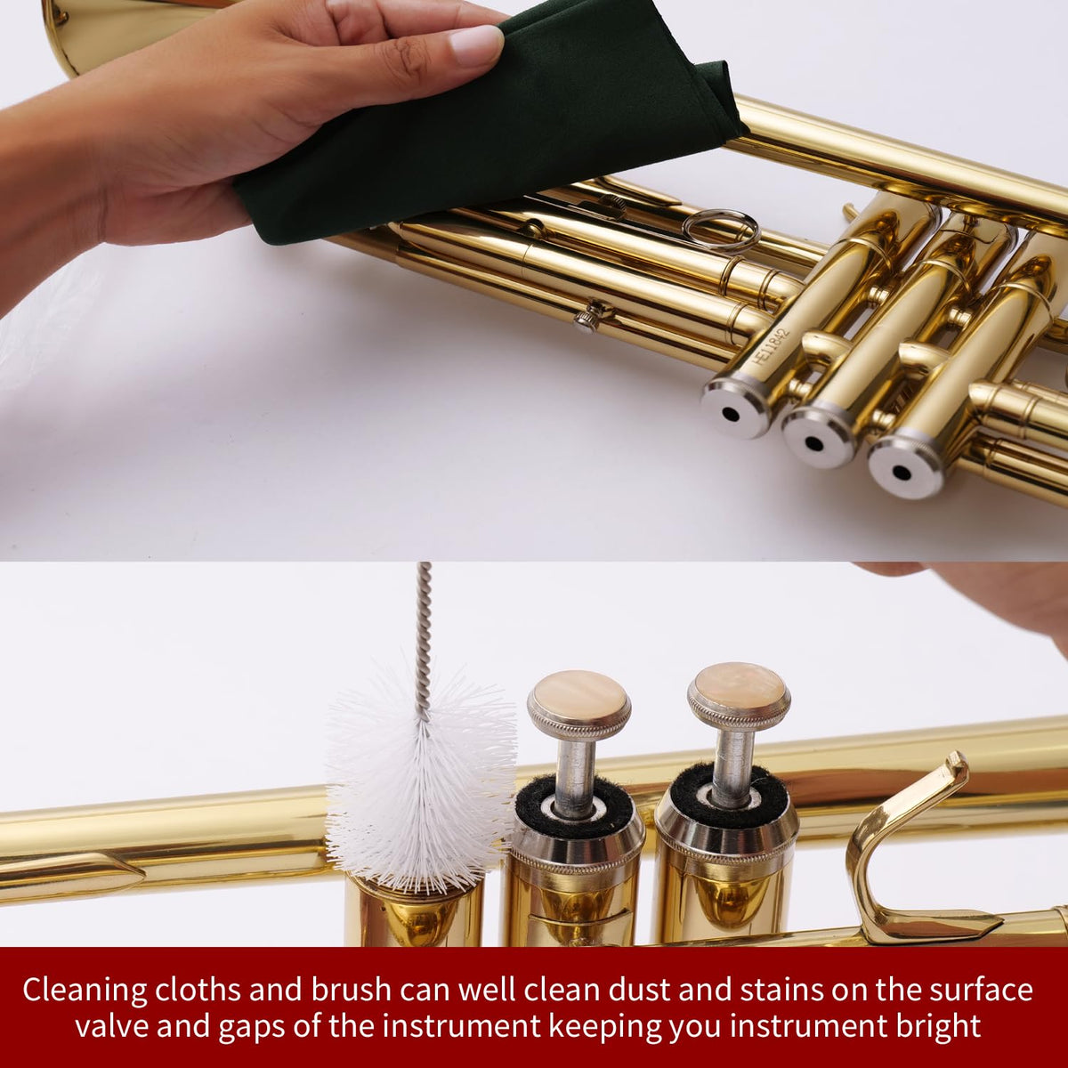 Trumpet Cleaning Kit 6-Piece Valve Oil Slide Grease Mouthpiece Brushes Cloth Q593