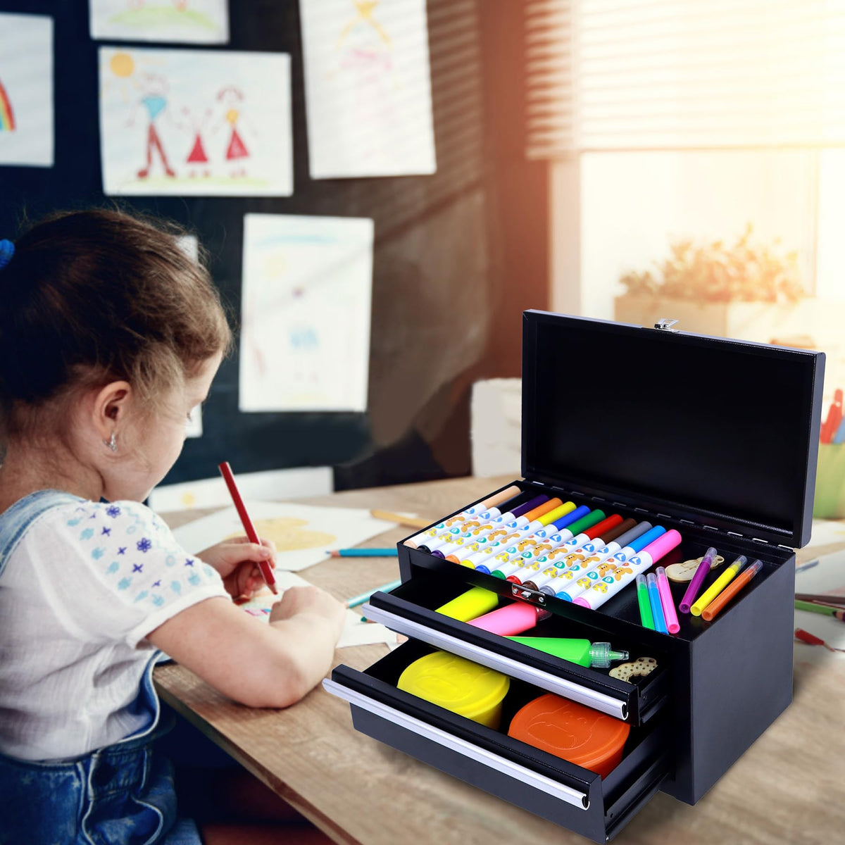 Black Mini Metal Tool Box with Drawers R560086