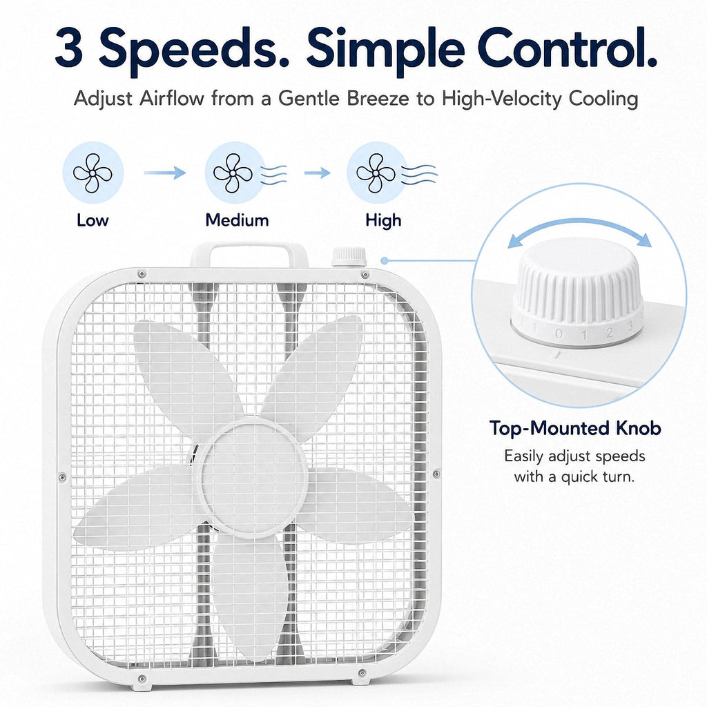 20 Inch Portable Box Fan with 3 Speeds, White V61087
