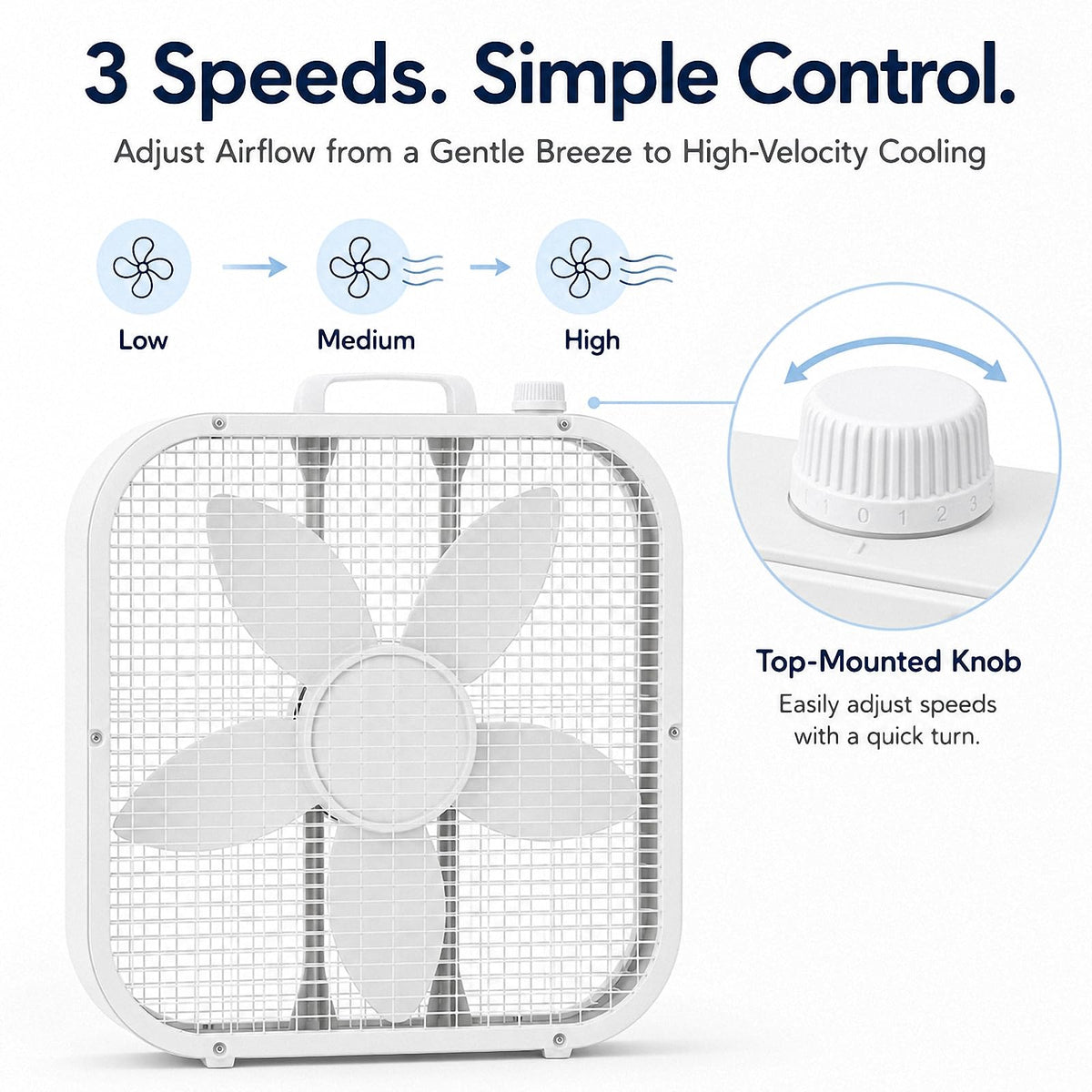 20 Inch Portable Box Fan with 3 Speeds, White V61087