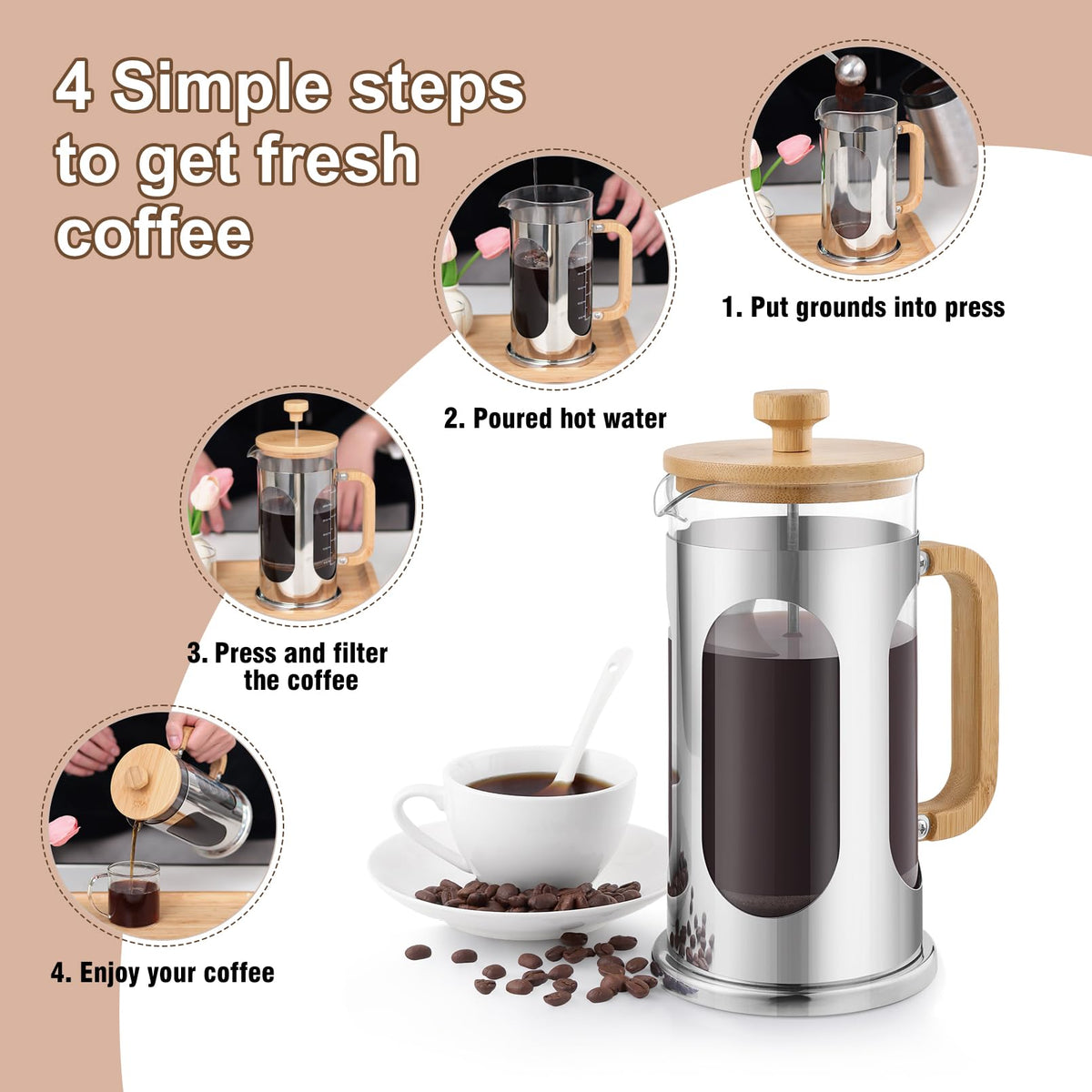 34 oz Borosilicate Glass French Press Coffee Maker E2716
