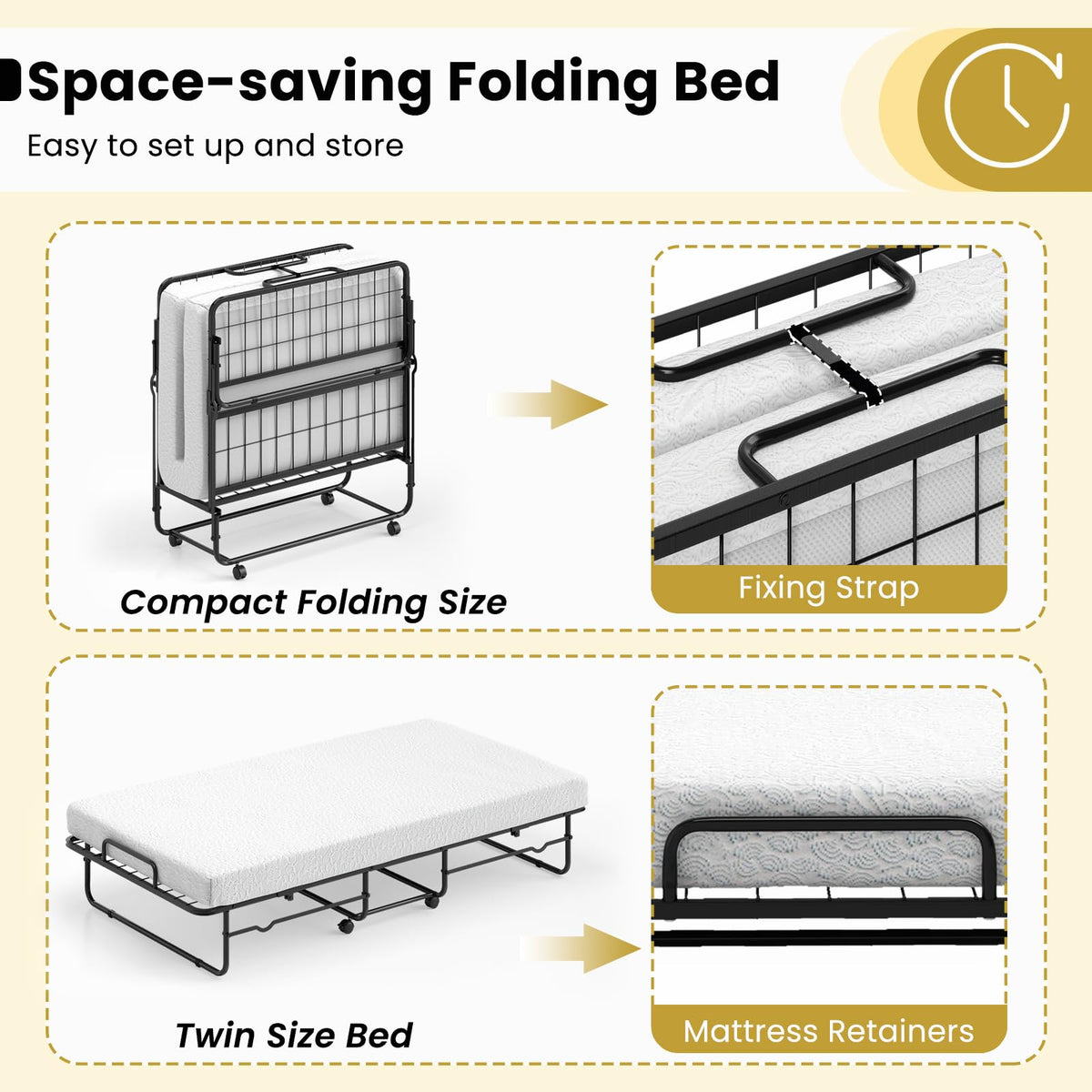 Twin Folding Bed with Mattress Y4451