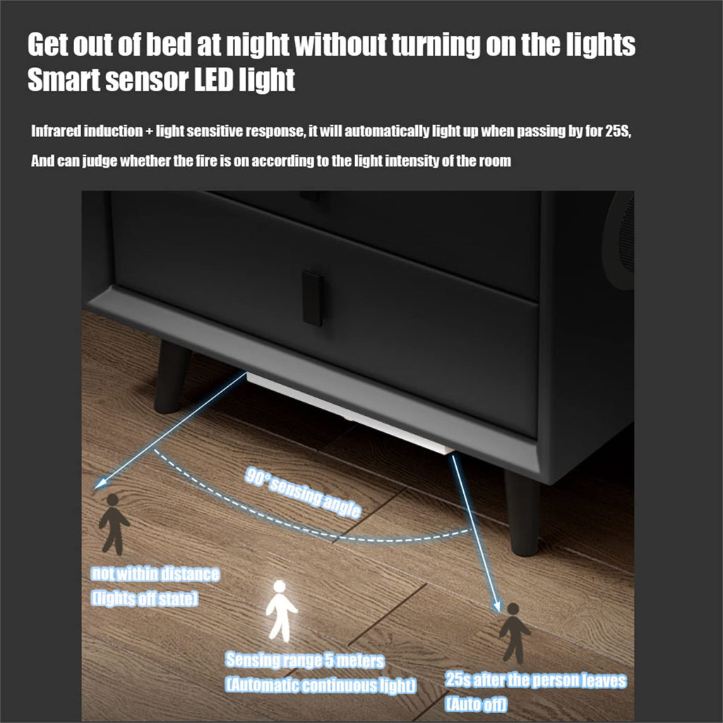 Gray Nightstand with Lock Drawer, Wireless Charging, USB Port and LED Lights O50599